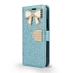 LG G7 ThinQ Sparkle Wallet Case With Diamond Butterfly Design Blue