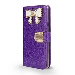 LG G8 ThinQ Sparkle Diamond Wallet Case With Butterfly Design Purple