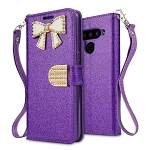 LG V50 ThinQ Sparkle Diamond Wallet Case With Butterfly Design Purple