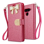 LG V50 ThinQ Sparkle Diamond Wallet Case With Butterfly Design Pink