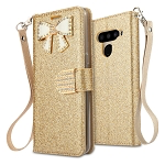 LG V50 ThinQ Sparkle Diamond Wallet Case With Butterfly Design Gold