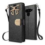 LG V50 ThinQ Sparkle Diamond Wallet Case With Butterfly Design Black
