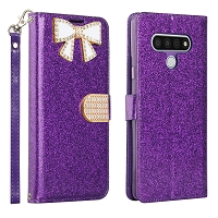 LG Stylo 6 Dual Layered Multi-Card Slot Diamond Wallet Case Purple