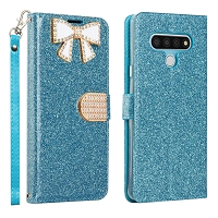 LG Stylo 6 Dual Layered Multi-Card Slot Diamond Wallet Case Blue