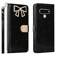 LG Stylo 6 Dual Layered Multi-Card Slot Diamond Wallet Case Black