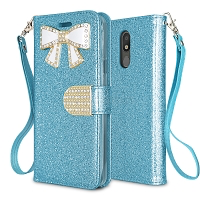 LG Tribute Royal/Aristo 4 Plus/K30 2019/Escape Plus/Arena 2 Sparkle Diamond Wallet Case Blue