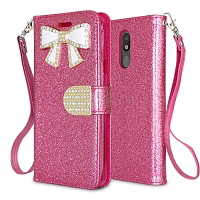 LG Tribute Royal/Aristo 4 Plus/K30 2019/Escape Plus/Arena 2 Sparkle Diamond Wallet Case Pink