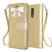 LG Tribute Royal/Aristo 4 Plus/K30 2019/Escape Plus/Arena 2 Sparkle Diamond Wallet Case Gold