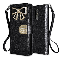 LG Tribute Royal/Aristo 4 Plus/K30 2019/Escape Plus/Arena 2 Sparkle Diamond Wallet Case Black