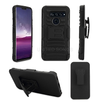 LG Tribute Royal/Aristo 4 Plus/K30 2019/Escape Plus/Arena 2 3 in 1 Hybrid Magnetic Kickstand Case With Belt Clip Black/Black
