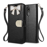 LG K40 Sparkle Wallet Case With Diamond Butterfly Design Black