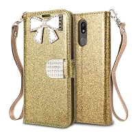 LG K40 Sparkle Wallet Case With Diamond Butterfly Design Gold
