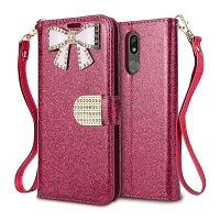LG K40 Sparkle Wallet Case With Diamond Butterfly Design Pink