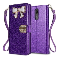 LG K40 Sparkle Wallet Case With Diamond Butterfly Design Purple