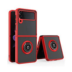 Galaxy Z Flip 4 Hard PC Rear / Soft TPU Colorful Border Case with I - ring Holder - RED