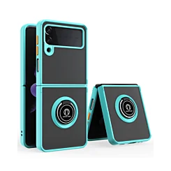 Galaxy Z Flip 4 Hard PC Rear / Soft TPU Colorful Border Case with I - ring Holder - BLUE