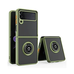 Galaxy Z Flip 4 Hard PC Rear / Soft TPU Colorful Border Case with I - ring Holder - DARK GREEN