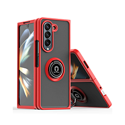 Galaxy Z Fold 5 Hard PC Rear / Soft TPU Colorful Border Case with I - ring Holder - RED