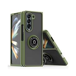 Galaxy Z Fold 5 Hard PC Rear / Soft TPU Colorful Border Case with I - ring Holder - NAVY GREEN
