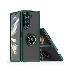 Galaxy Z Fold 5 Hard PC Rear / Soft TPU Colorful Border Case with I - ring Holder - DARK GREEN