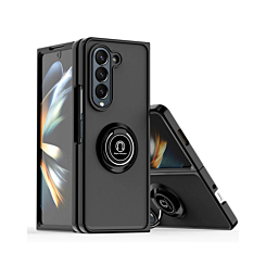 Galaxy Z Fold 5 Hard PC Rear / Soft TPU Colorful Border Case with I - ring Holder - BLACK