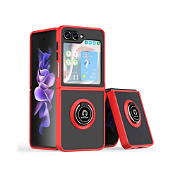 Galaxy Z Flip 5 Hard PC Rear / Soft TPU Colorful Border Case with I - ring Holder - RED