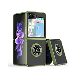 Galaxy Z Flip 5 Hard PC Rear / Soft TPU Colorful Border Case with I - ring Holder - NAVY GREEN