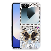 Samsung Galaxy Z Flip 6/5 Luxury Diamond Butterfly Kickstand Case With Strap Blue