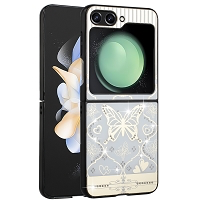 Samsung Galaxy Z Flip5 Luxury Diamond Butterfly Stand Case White
