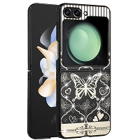 Samsung Galaxy Z Flip5 Luxury Diamond Butterfly Stand Case Black
