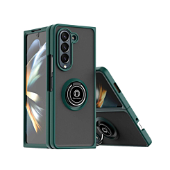 Galaxy Z Fold 6 Hard PC Rear / Soft TPU Colorful Border Case with I - ring Holder - DARK GREEN