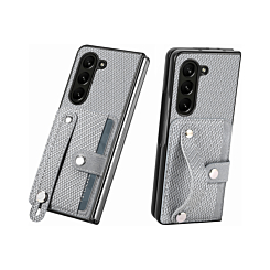 Carbon Fiber Texture Card Slot Wrist Strap Holder Case - WHITE for Galaxy Z Fold 6