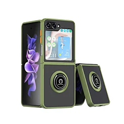 Hard PC Rear / Soft TPU Colorful Border Case with I - ring Holder for Galaxy Z Flip 6 / Z Flip 7 FE - NAVY GREEN