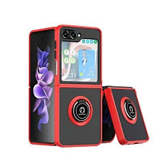 Hard PC Rear / Soft TPU Colorful Border Case with I - ring Holder for Galaxy Z Flip 6 / Z Flip 7 FE - RED