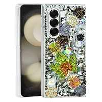 Samsung Galaxy Z Fold 6 Luxury Diamond Case With Leaf Design & Strap Black