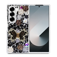 Samsung Galaxy Z Fold 6 Luxury Diamond Butterfly Kickstand Case With Strap Black