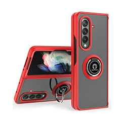 Galaxy Z Fold 7 Hard PC Rear / Soft TPU Colorful Border Case with I - ring Holder - RED