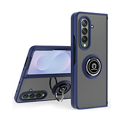 Galaxy Z Fold 7 Hard PC Rear / Soft TPU Colorful Border Case with I - ring Holder - NAVY BLUE