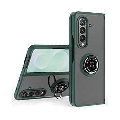 Galaxy Z Fold 7 Hard PC Rear / Soft TPU Colorful Border Case with I - ring Holder - DARK GREEN