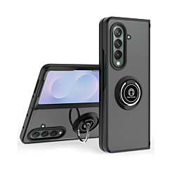 Galaxy Z Fold 7 Hard PC Rear / Soft TPU Colorful Border Case with I - ring Holder - BLACK