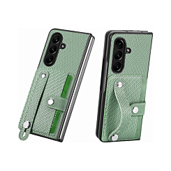 Galaxy Z Fold 7 Carbon Fiber Texture Card Slot Wrist Strap Holder Case - GREEN