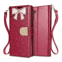 Samsung Galaxy Note 10 Sparkle Wallet Case With Diamond Butterfly Design Pink
