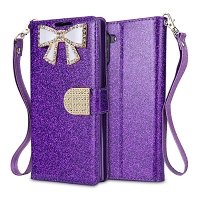 Samsung Galaxy Note 10 Sparkle Wallet Case With Diamond Butterfly Design Purple