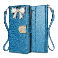 Samsung Galaxy Note 10 Sparkle Wallet Case With Diamond Butterfly Design Blue