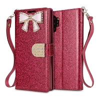 Samsung Galaxy Note 10 Plus Sparkle Wallet Case With Diamond Butterfly Design Pink