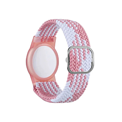 Airtag Wristband Nylon Watch Band - PINK WHITE