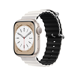 iWatch (38/40/41mm) Ocean Band Silicone Sport Strap Band - WHITE & BLACK