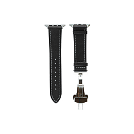iWatch (38/40/41mm) Deployment Buckle Leather Strap Bnad - BLACK