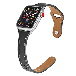 iWatch (42/44/45/49mm) Thin Genuine Leather Band - BLACK