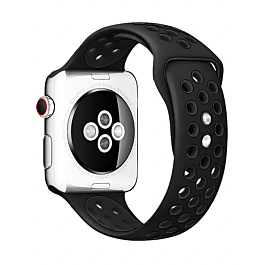 iWatch (42/44/45/49mm) Perforated Silicone Sport Band - BLACK & BLACK